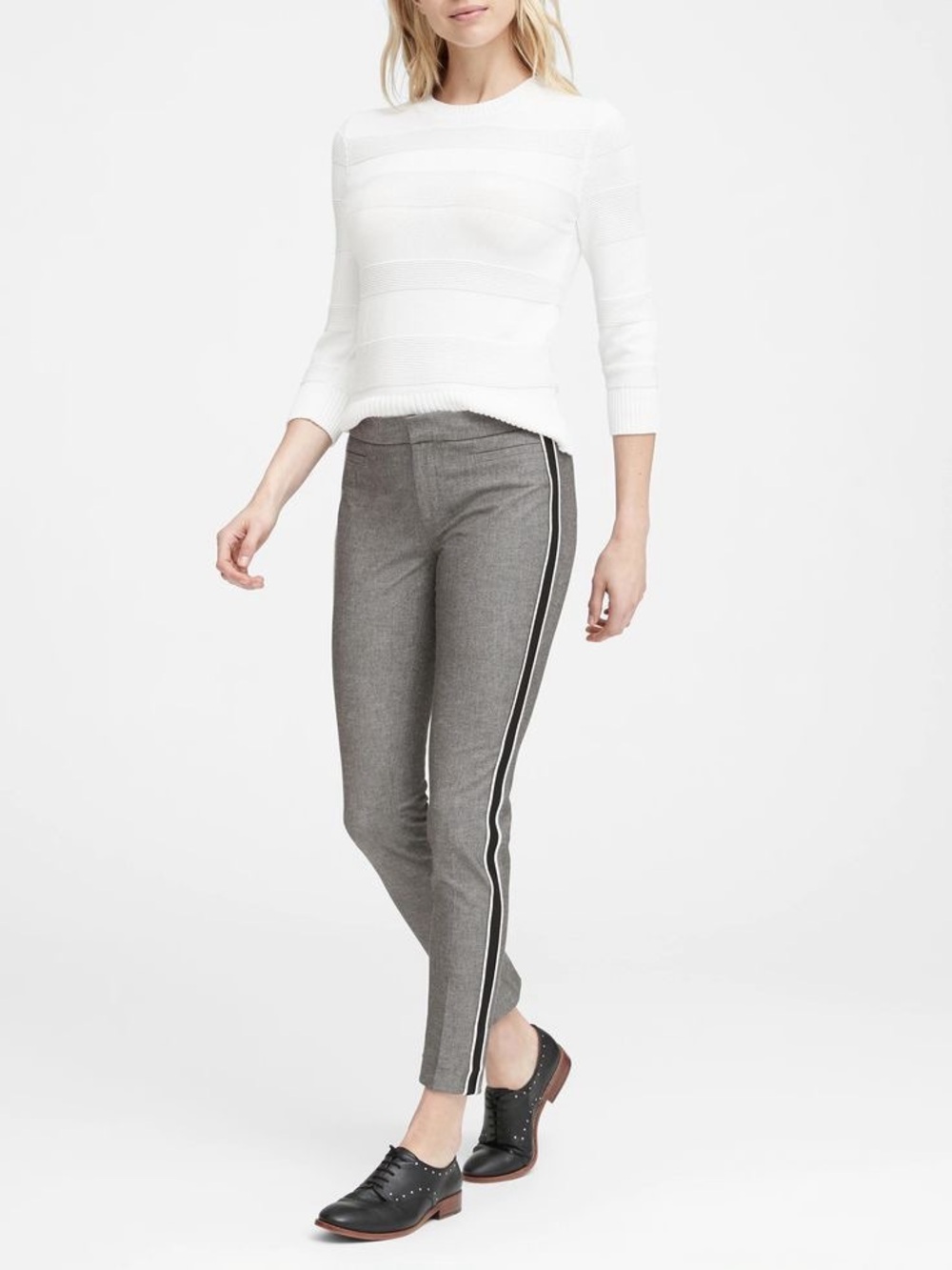 Banana Republic Sloan Tuxedo Side Stripe Pants 10 Gray Black Ankle Stretch